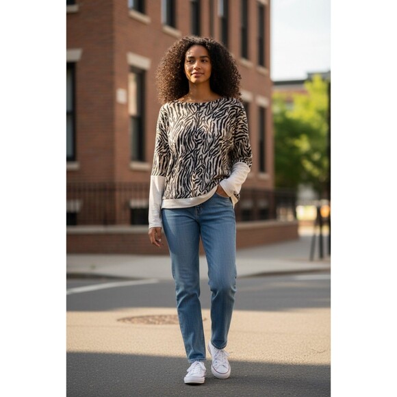 Sweaters - Zebra Print Long Sleeve Top Medium Animal Print Shirt Casual Boho Y2K Trendy